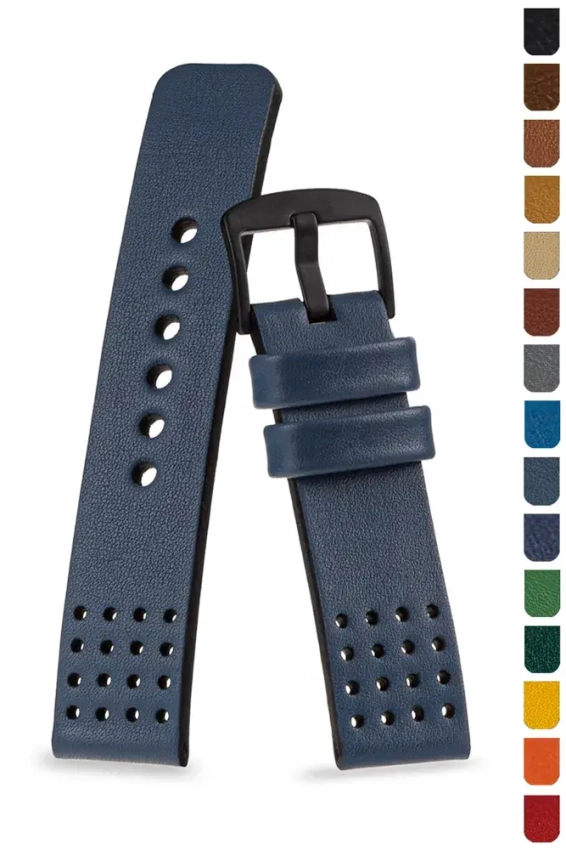 Minimalist perforated leather watch strap without stitching