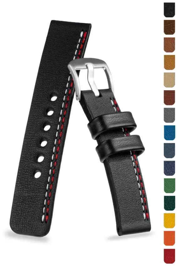 Nappa leather watch strap with double stitching on one side