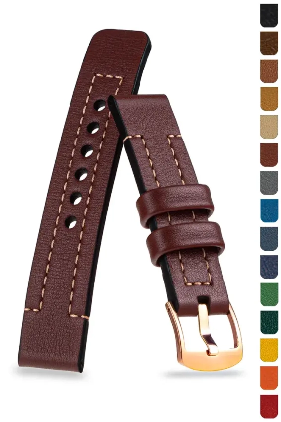 Classic leather watch strap with single stitching