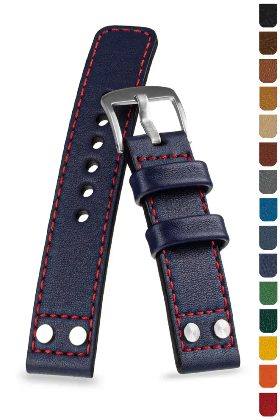 Soft Nappa leather Pilot watch strap with steel rivets