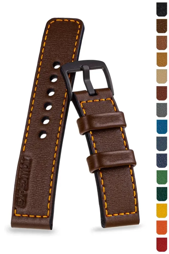 Leather watch strap with 'EXPEDITION' embossing