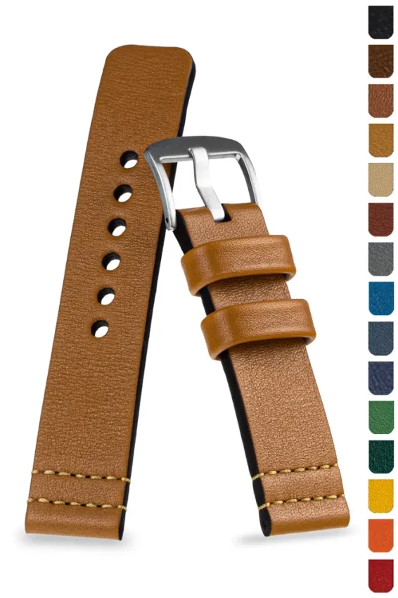 Elegant leather strap with subtle stitching at the ends