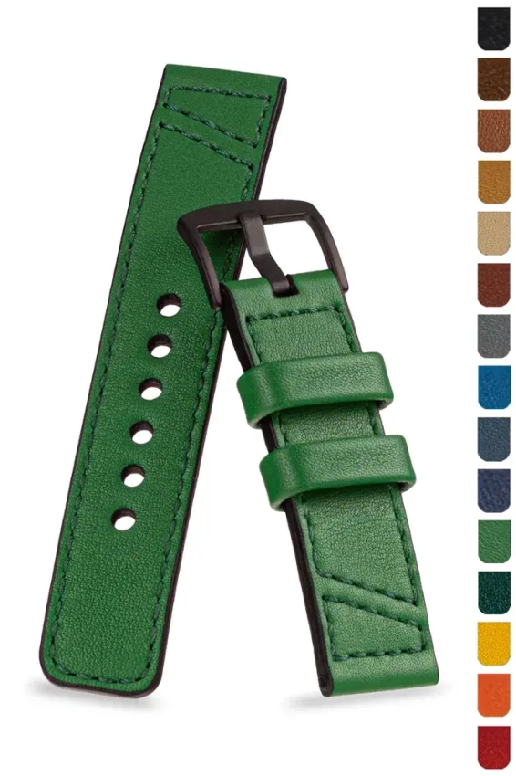 Leather watch strap with unique stitching pattern