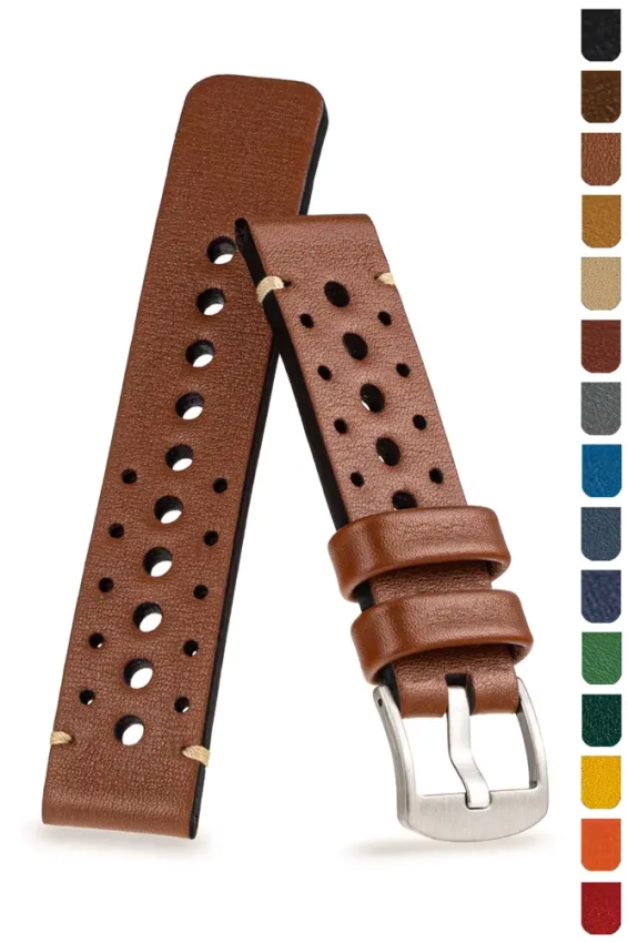Classic Rally leather strap with round holes, vintage style