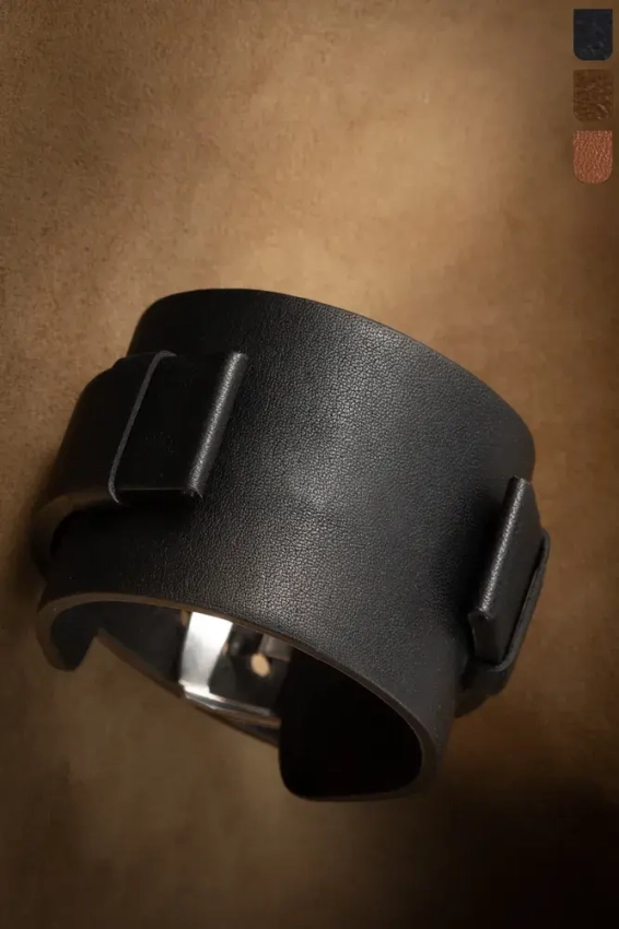 Black leather watch strap with pad, smooth finisz  SZ-12