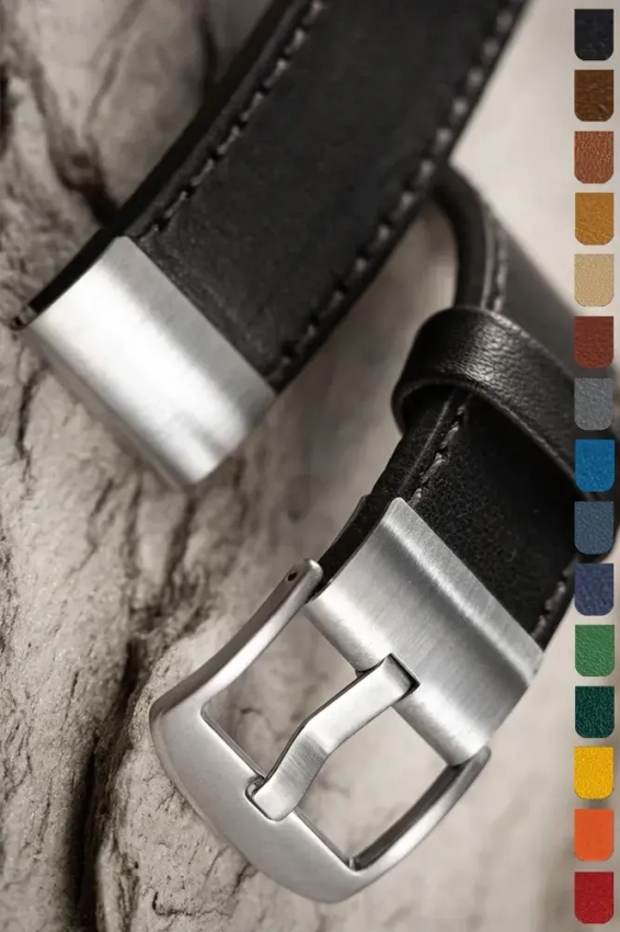 Leather watch strap from the Knight-Straps collection K-100 with stainless steel ends