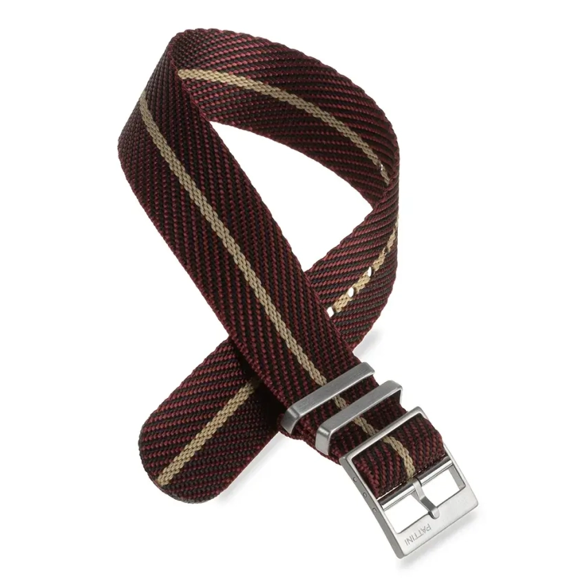 Nylonowy pasek nato w bordowo-czarno-beżowej kolorystyce