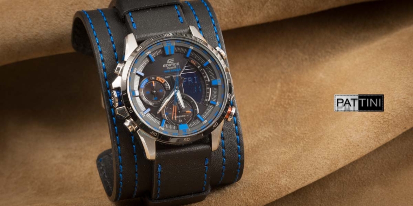 Leather wide strap for Casio Edefice watch mod.12 example (07)