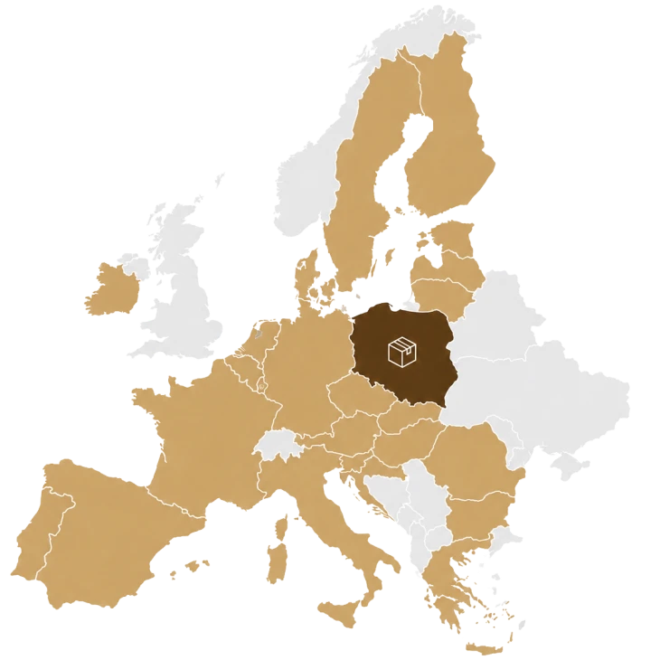 Map of European countries covered by DPD courier delivery from Poland